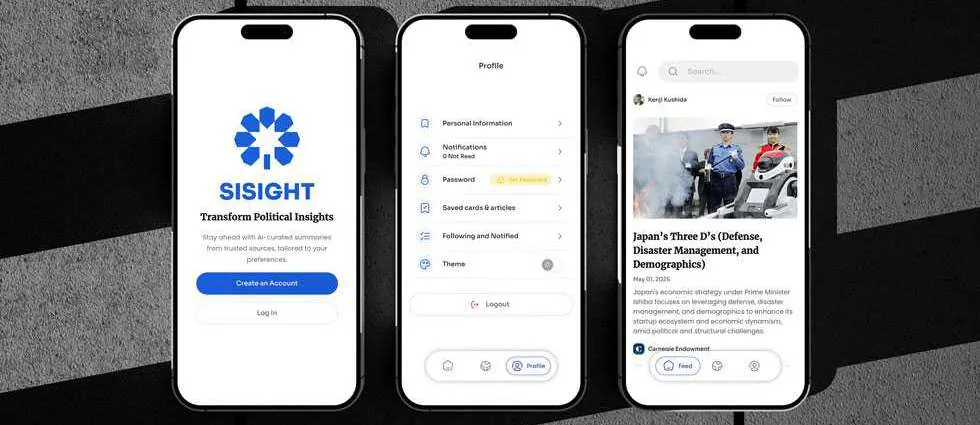 Three screens of the Sisight mobile app